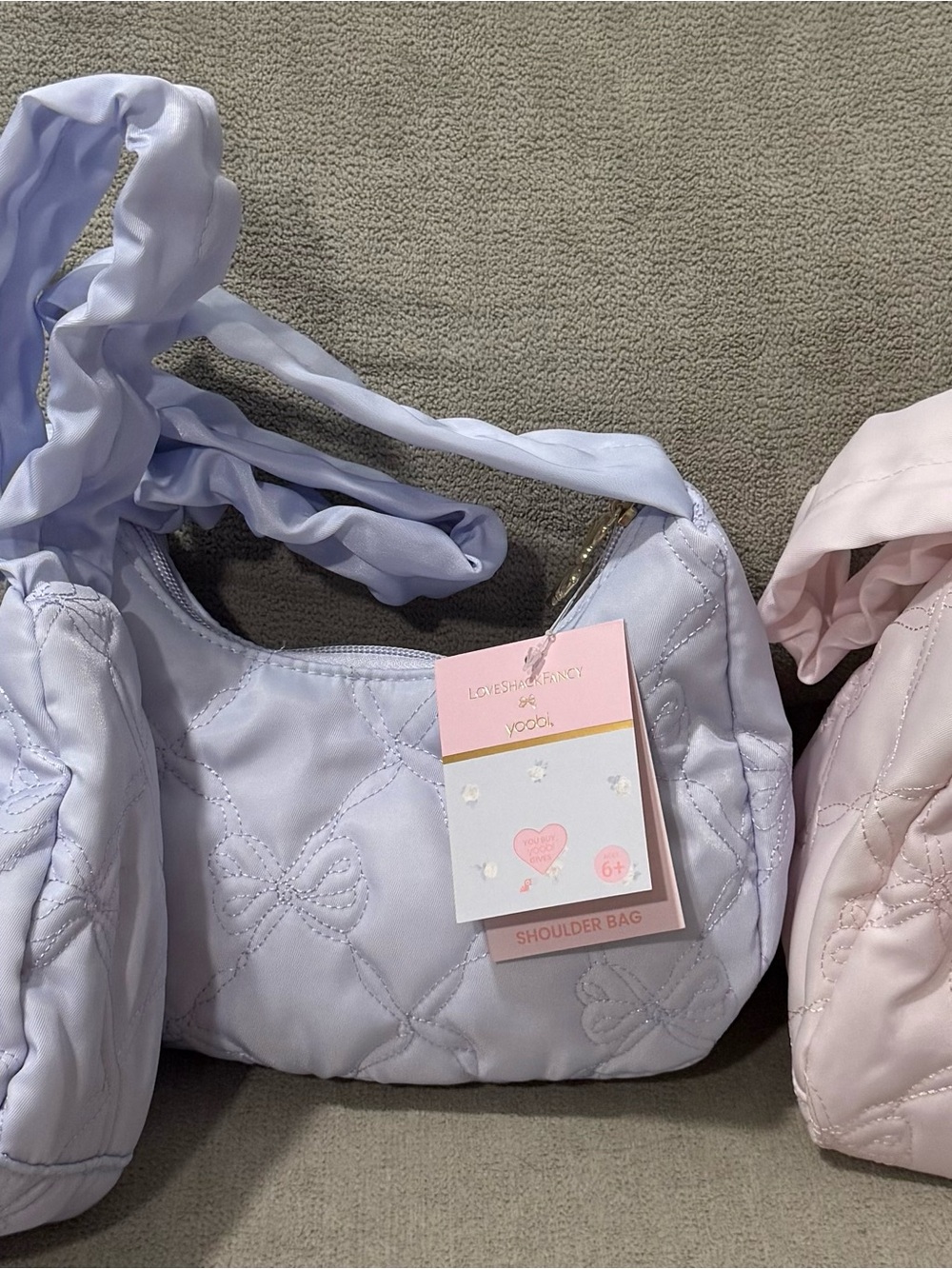 LoveShackFancy Pastel Lilac Quilted Shoulder Bag with Twisted Strap